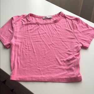 Zara Pink Cropped Fitted T-Shirt Short Sleeve